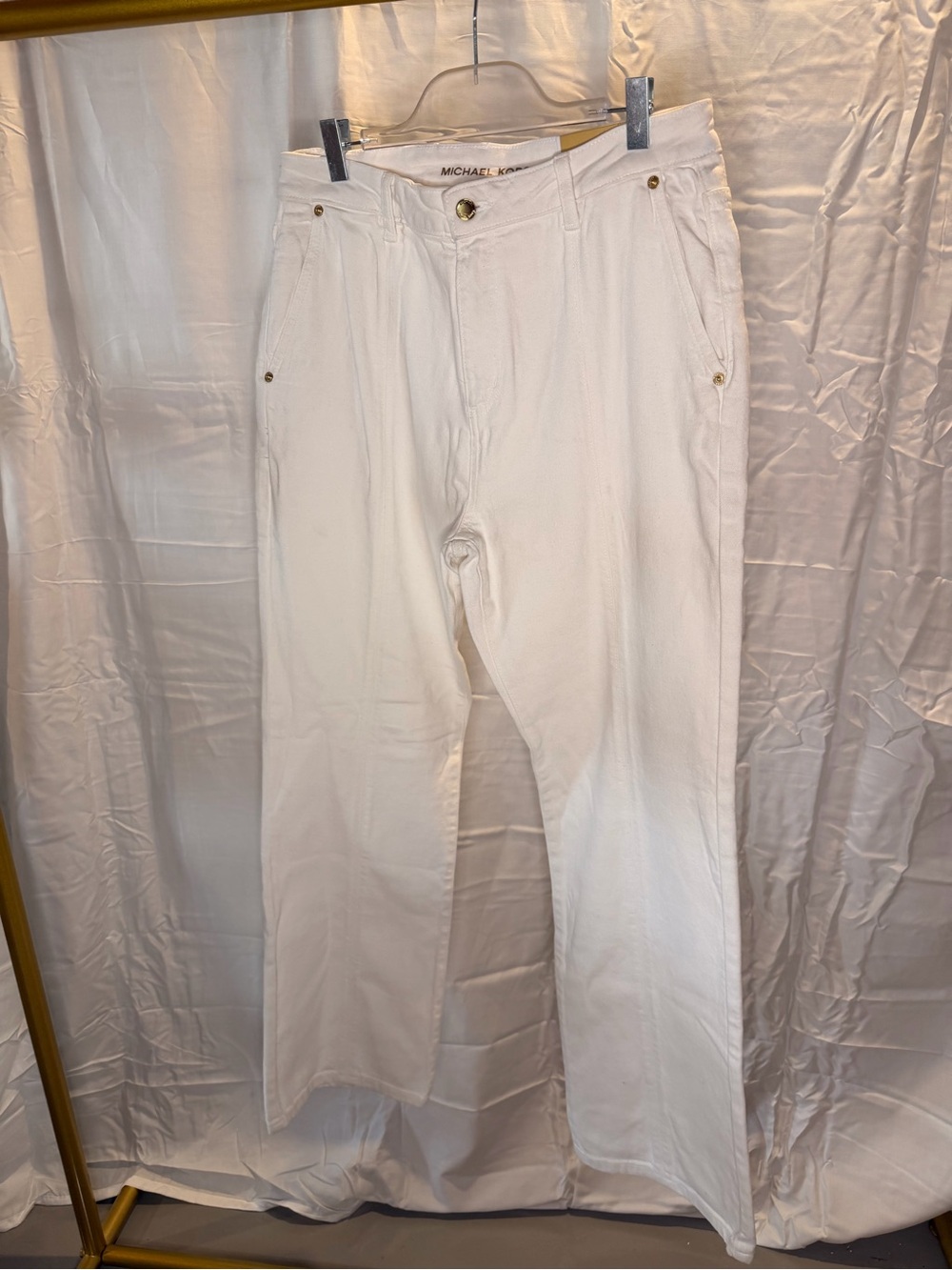 MICHAEL Michael Kors Off-White Bootcut Jeans with Gold-Tone Details
